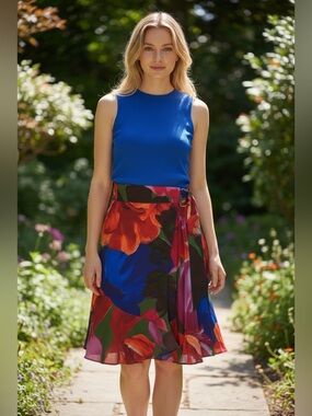 Ted Baker London Royal Blue Sleeveless Dress with Multicolor Floral Skirt
